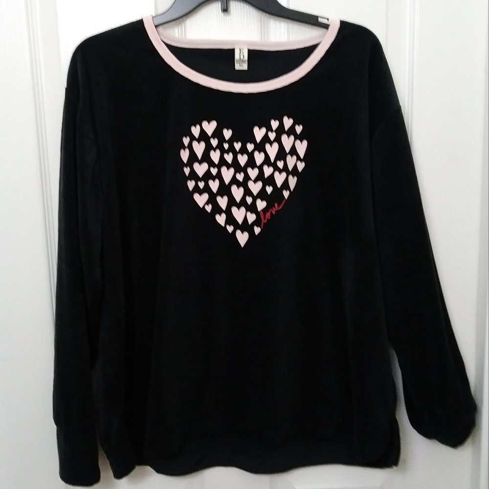 ED Love Comfortable Pink Heart Printed Velvet Black Pullover XL